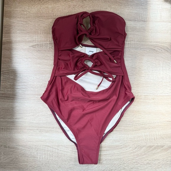 New Peony Free People Holiday One Piece Swimsuit Cut Out Swim Strapless Red Med - Picture 6 of 12